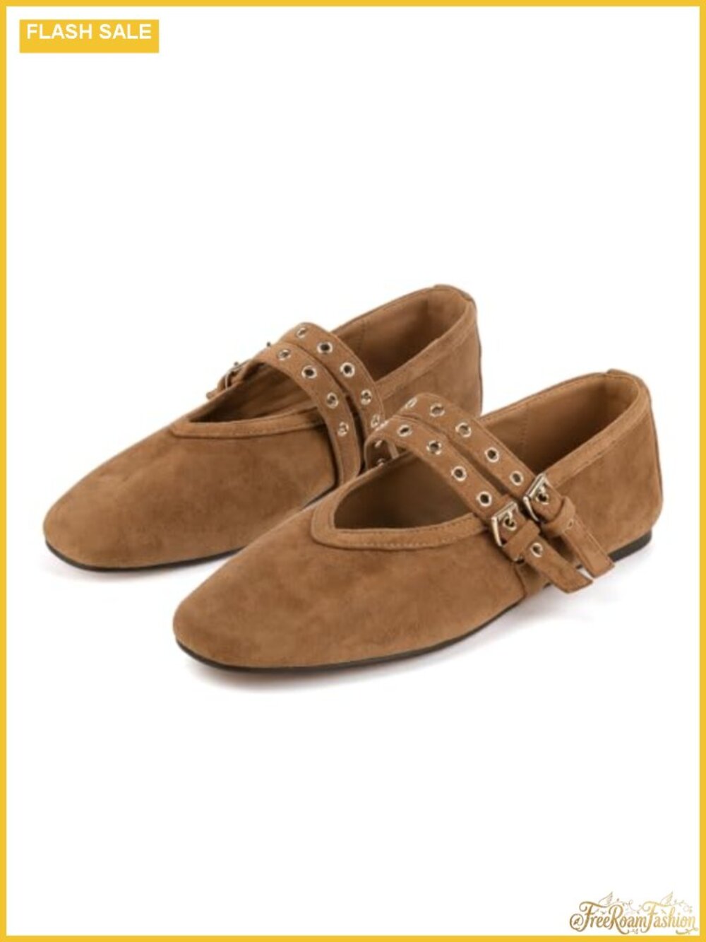 Suede Mary Jane Flats Square Toe Buckle Ballet Comfort Shoes